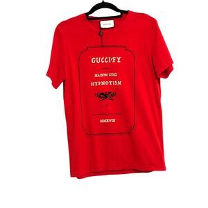 Gucci Red Cotton Guccify Logo Print Crew Neck T Shirt M